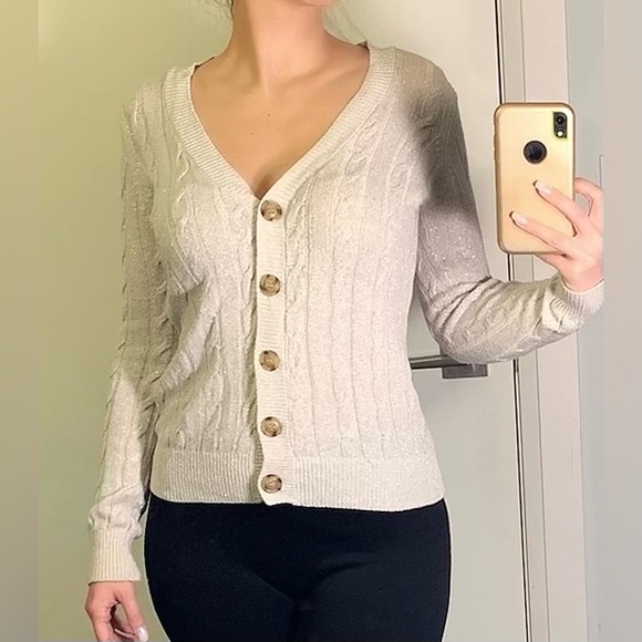 ALFRED SUNG Sweaters - Alfred Sung Cream Sparkly Button-Up Cardigan